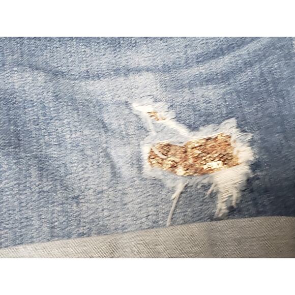 Mudd Girls Distressed Sequin Light Washed Blue Jean Shorts | Size 14 - Picture 5 of 8